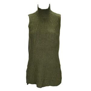 Max Studio XS Knit Sleeveless Mock Neck Wool Blend Sweater Moss Green Ribbed Top